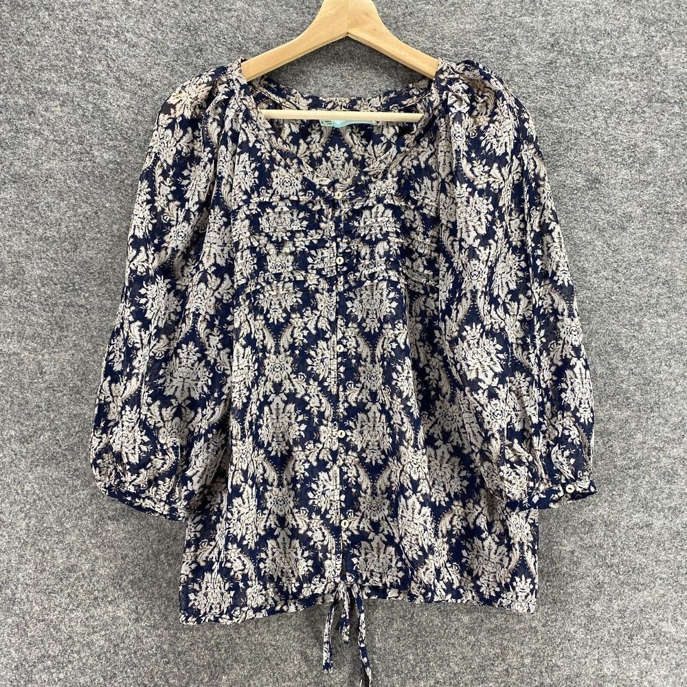 Maurices Blouse Women S Small Black Geometric Round Neck Long Sleeve Casual